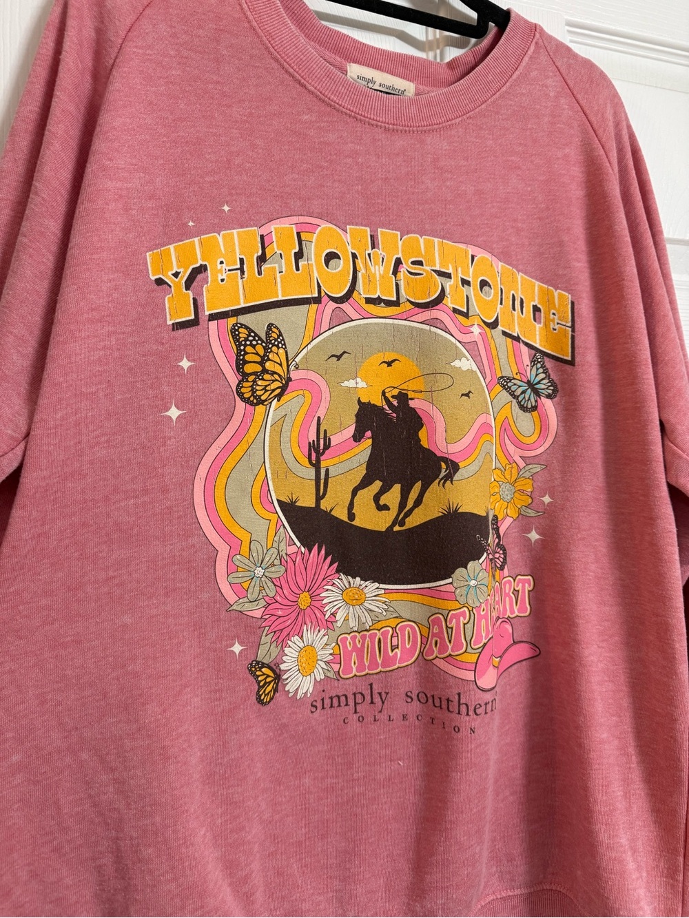 Simply Southern Pink Yellowstone Graphic Sweatshirt with Retro Floral Print - Picture 2 of 7